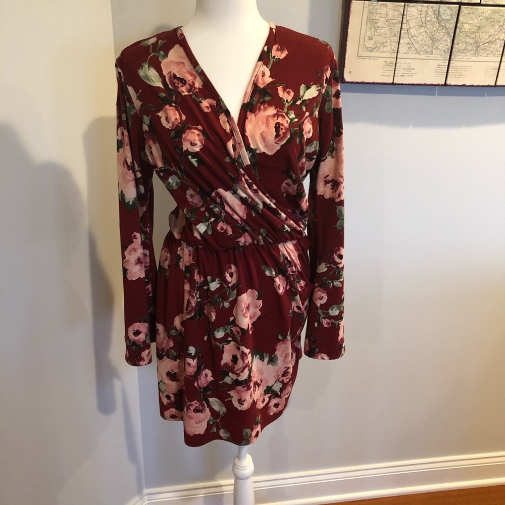 Floral Bell Sleeve Wrap Dress
